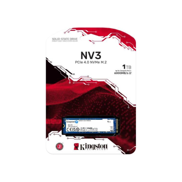 Kingston NV3 PCIe 4.0 NVMe Internal SSD, 1TB Capacity, M.2 2280 Form Factor, 6000 MB/s Sequential Read & 4000 MB/s Sequential Write Speed, 3D NAND Technology, 320 TBW Endurance |
